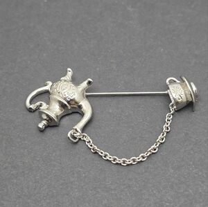 Avon Silver Teapot Chain And Cup Brooch